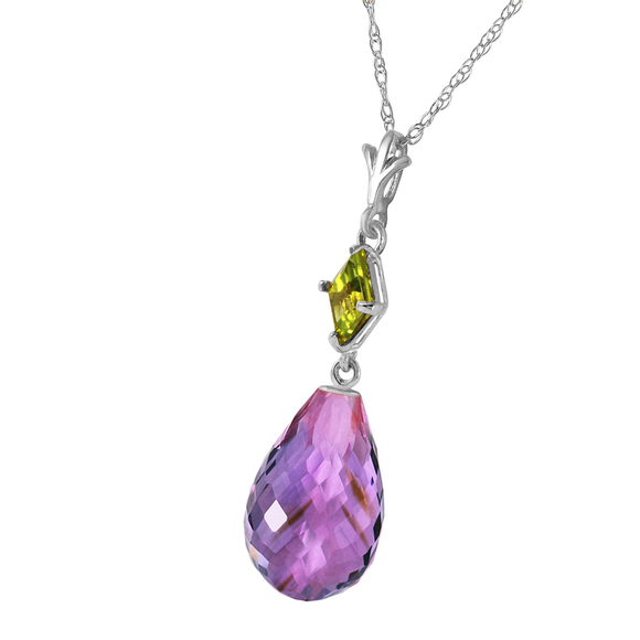 14K. SOLID GOLD NECKLACE WITH PERIDOT & AMETHYST (White Gold) - Picture 2 of 3